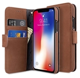Melkco Wallet Book cover til  iPhone XS / X i brun ruskind med kreditkortholder