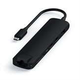 Satechi Slim USB-C MultiPort med Ethernet - HDMI, USB 3.0-porte og kortlæser - Sort