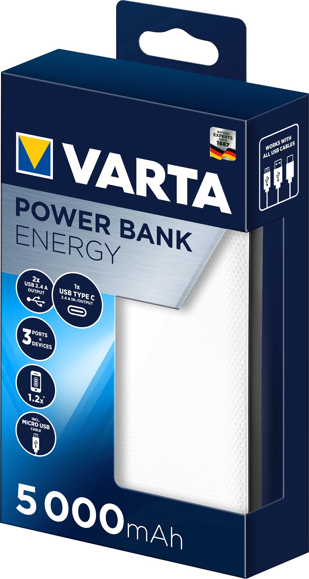 Varta 57975101111 - Power Bank ENERGY 5000mAh/5V blanco